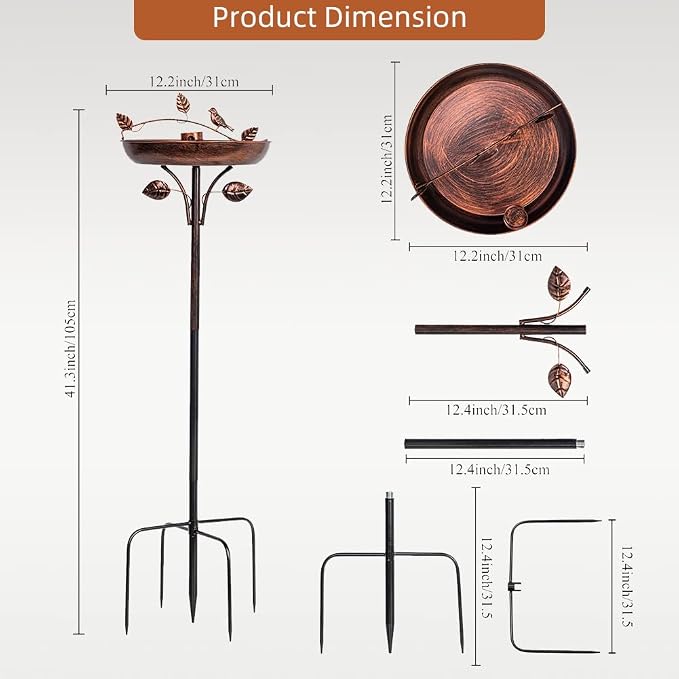 VEWOGARDEN Retro Bird Bath for Outside Garden 12" Birdbath with Metal Stakes, Bird Bath and Feeder for Yard Patio Decor