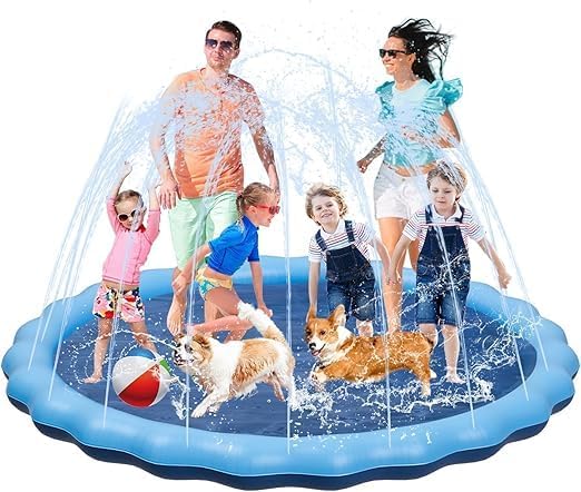 YSJILIDE Non-Slip Large Sprinkler Splash Play Mat,Splash Pad for Kids and Dog (Blue, XXXXXL-120)