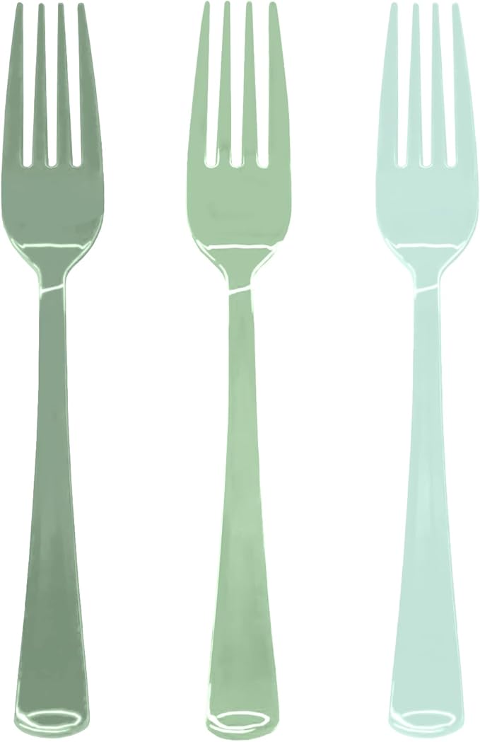 60 Pcs Sage Green Plastic Forks Heavy Duty Sage Green Plastic Silverware Disposable Utensils Sets for Brithday, Wedding, Baby Shower, Bridal Shower