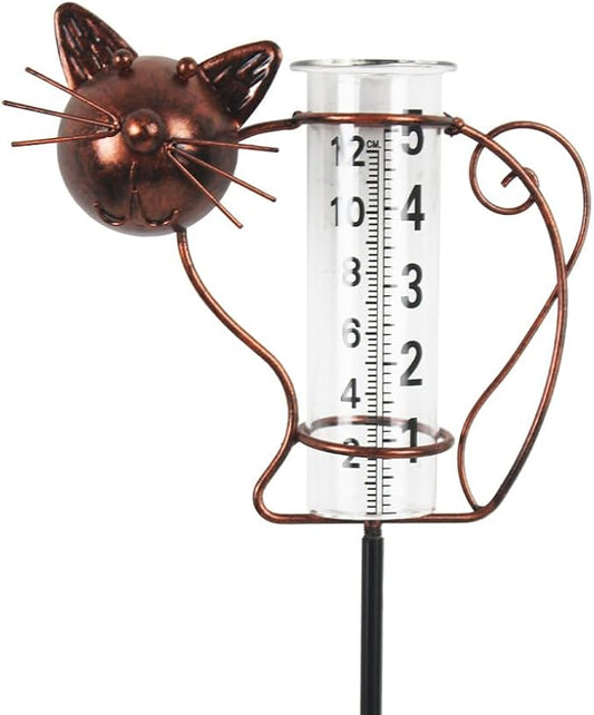 Rain Gauge with Large Clear Numbers, Rain Gauge Outdoor Garden Stake, 5-Inch Glass Tube Rain Water Gauges for Garden, Yard, Lawn, Patio(Cat)