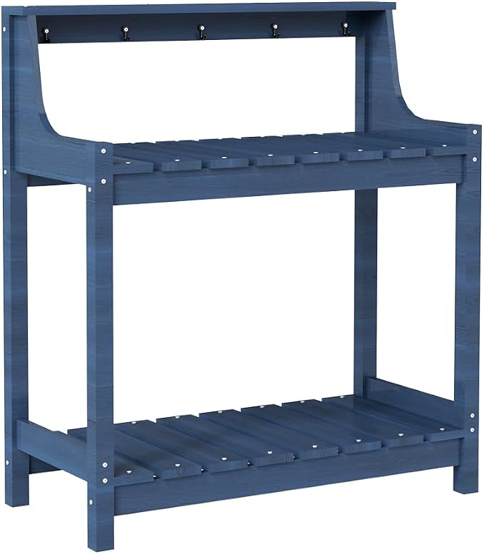 Potting Benches for Outside, HDPE Garden Potting Table All Weather, Outdoor Potting Table with Storage for Patio, Backyard, Garden, Dark Blue