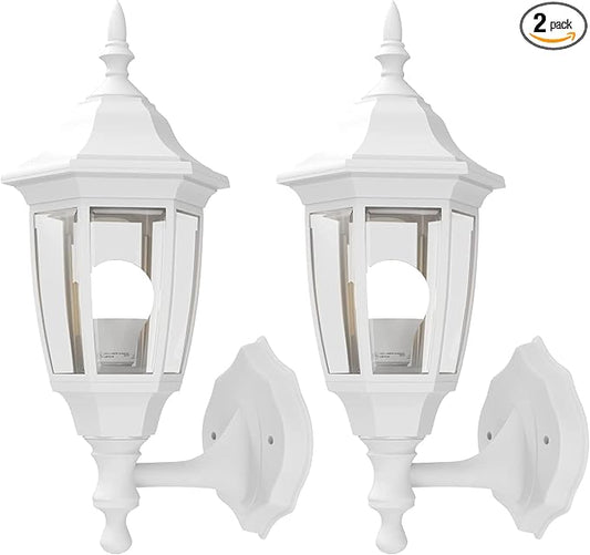 EMART Plastic Outdoor Wall Light Fixtures with Bulbs, Waterproof and Anti-Corrosion Porch Sconces, Exterior Lanterns Wall Mount Lamp for Outside, Garage, Front Door, House, Patio, 2 Pack, White
