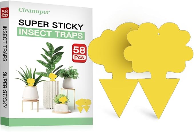 58 Pack Gnat Killer Sticky Traps for Plants - Yellow Fungus Gnat Sticky Trap for Indoor Houseplants, Fruit Flies, Whiteflies, Aphids - Family Friendly Design, Flower and Cloud Shapes