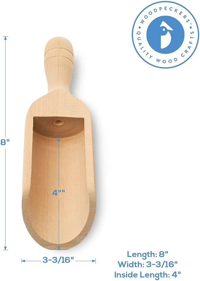 1/2 Cup Ice Scoop for Freezer Ice Machine Bucket, Wooden Pet Cat Dog Food Measuring Scoop, Half Cup Feed Soil Garden Scoopers, Candy Scoops for Candy Buffet Canisters & Jars, Pack of 5 by Woodpeckers