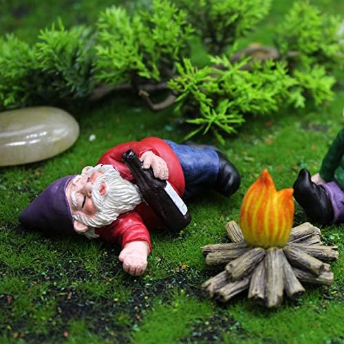 Garden Gnomes Outdoor Statue, 𝗗𝗿𝘂𝗻𝗸 Resin Gnomes Figurines, Small Gnome Gifts Decorations for Yard Home Patio Yard Lawn Balcony Porch Patio Desks Ornament, 4Pcs Set