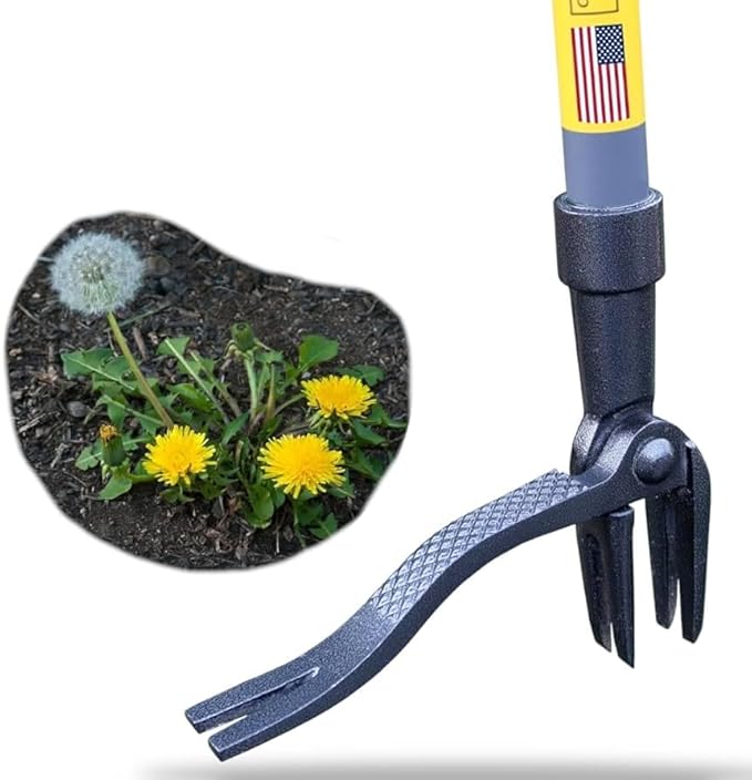 Rocklin Stand Up Weed Puller Tool Long Handle 48” | No Bending or Kneeling | 4-Claw Steel Head, Heavy Duty Dandelion Root Extractor & Weed Remover for Lawn for Dad, Husband & Men