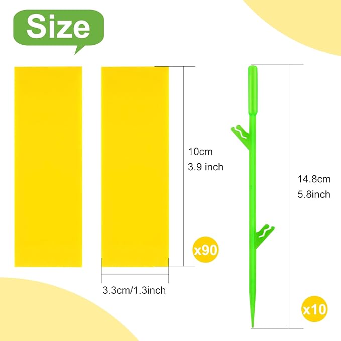 Fruit Fly Traps, 100 Pack Yellow Stick Traps, Fungus Gnat Traps, Plant Fly Stickers for Indoor and Outdoor Use Protect The Plant