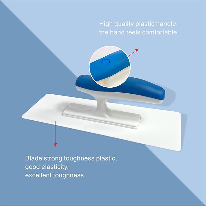 Hanroy Plastic Trowel with Blue Comfortable Grip Handle, Includes 4" x 9.5'' Finishing Trowels, Lightweight Mounting Suitable for Scrape,Plastering and Paint Walls(D1147F)