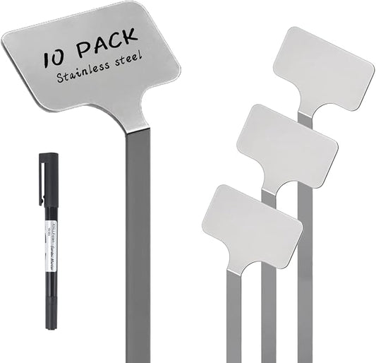 Stainless Steel Plant Labels,Metal Waterproof Plant Markers, Height 12.75 in, Label Area 2.5 in*1.25 in resuable Nursery Tags for Vegetables herb Flower Seed Green House 10-Pack