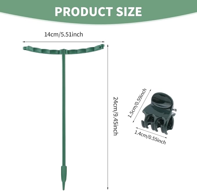 12Pcs Plant Support Stake,Half Round Plant Support Ring with 20 Pcs Clips,Plastic Plants Cage Holder for Small Plants Flower Vegetable,Indoor Leafy Plan t(Green,Size:24 x 14cm/9.45 x 5.51inch)
