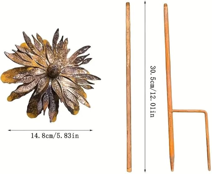 Set of 2 Vintage Rusty Cornflower Statues Stake 12 Inch Metal Artistic Wire Art Decor Rustic Garden Sculptures for Lawns Yard Patio Home Farmhouse Decoration (Bronze) (Bronze)