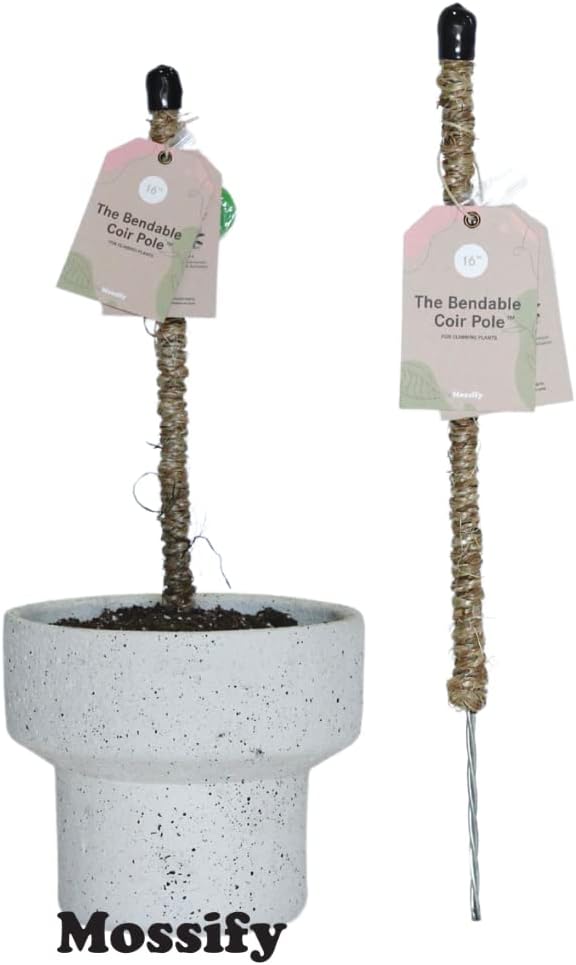 Mossify Bendable Coir Pole for Plants – 30” Premium Manila Coir Moss Pole Monstera Plant Support for Indoor & Outdoor Plant Climbing Support - Comes with Reusable Tape for Durable Plant Pole