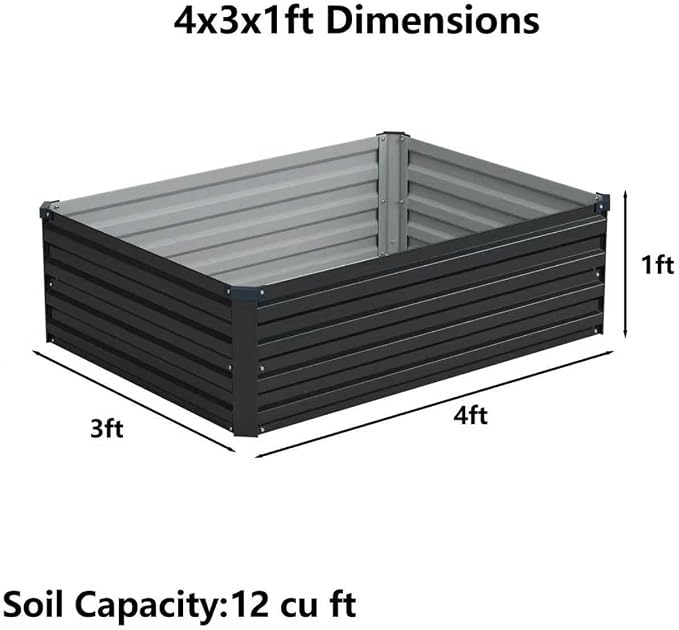 Foxlang 4x3x1ft(2 Pack) Galvanized Raised Garden Bed,Outdoor Planter Box Metal Patio Kit Planting Bed for Vegetables Flowers Herb,Black