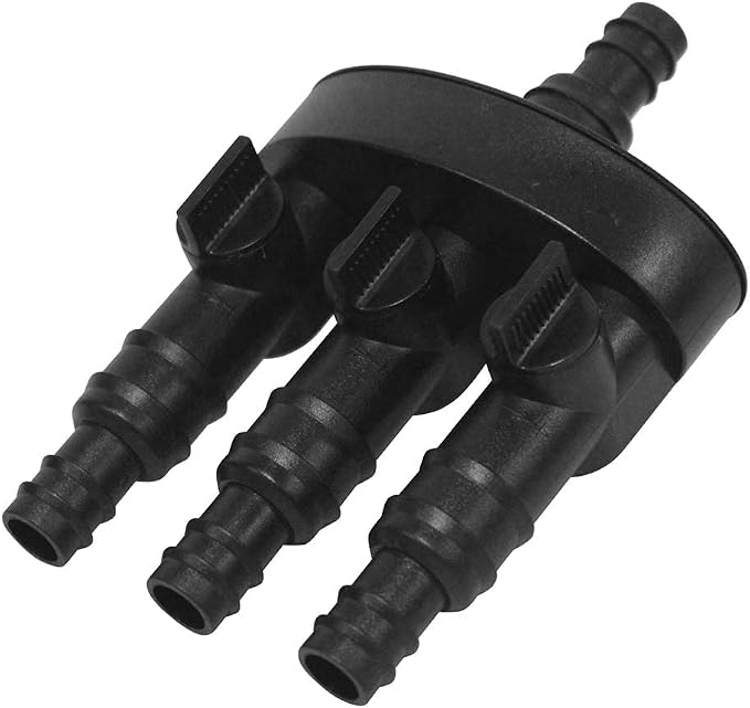EasyPro TWS3 Statuary Splitter 3 Way for Pond and Fountain Pumps 1/2" and 3/4" Stepped Barb Fittings Individual Flow Control Valves Water Feature Tubing Connector Accessory