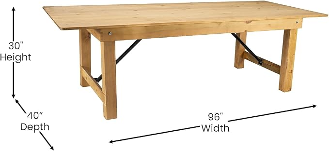 Flash Furniture HERCULES 8' x 40" Rectangular Antique Rustic Solid Pine Folding Farm Table, Light Natural