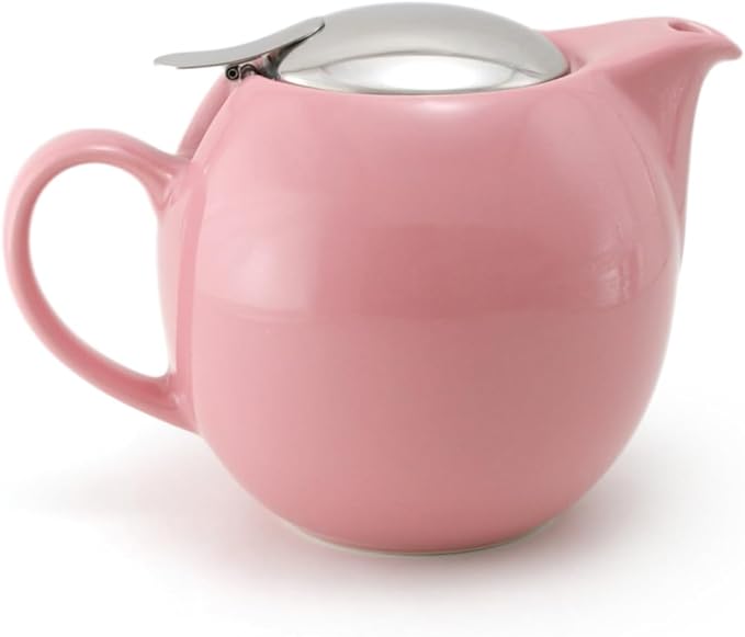 Zero Japan Bee House Round Teapot For One, 24 Oz - Ceramic Tea Pot with Stainless Steel Lid and Infuser, Smooth-Pour Spout, Diswasher and Microwave Safe Tea Pots (Rose)