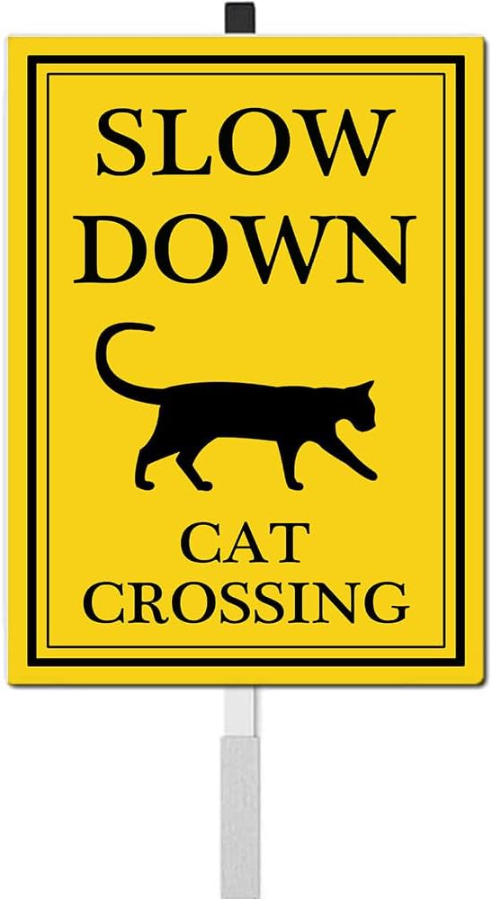 Cat Crossing Sign With Stake Slow Down Sign For Neighborhoods Caution Drive Slowly Watch for Cat Safety Sign for Street Rustproof Reflective Aluminum Animal Signs for Driveway 8x12 IN
