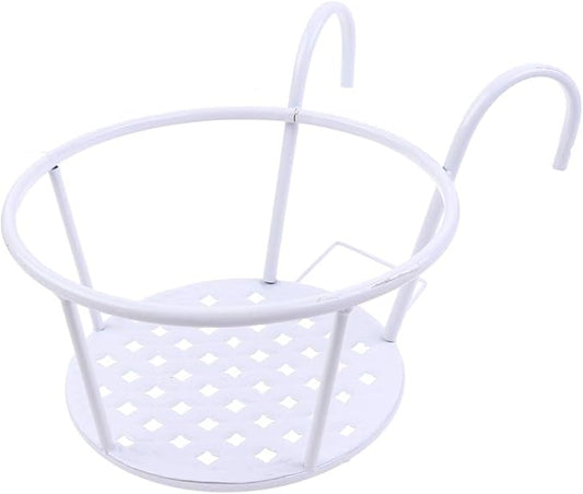Hanging Railing Planters Baskets Art Hanging Flower Stands Balcony Flower Pot Holders Plant Iron Racks Fence Metal Potted Stand Mounted Balcony Round Plant Basket Shelf Container Box,Garden Steel Pots