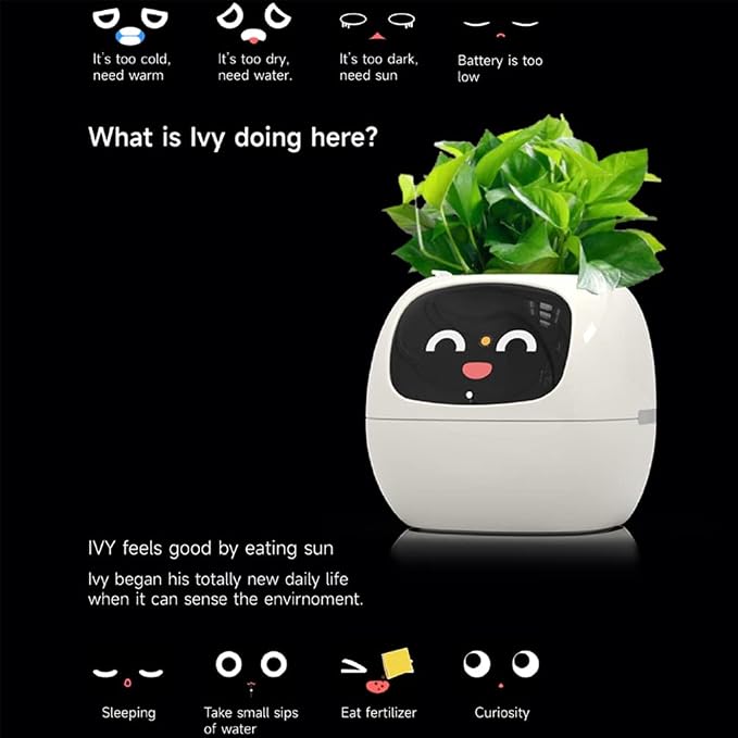 Smart Flowerpots,Smart Pet Planter,Ai Planter,Intelligent Flowerpots,Multiple Expressions,7 Smart Sensors, And Ai Chips Make Raising Plants Easy And Fun For Living Room,Desk,Plant-free (Pink)