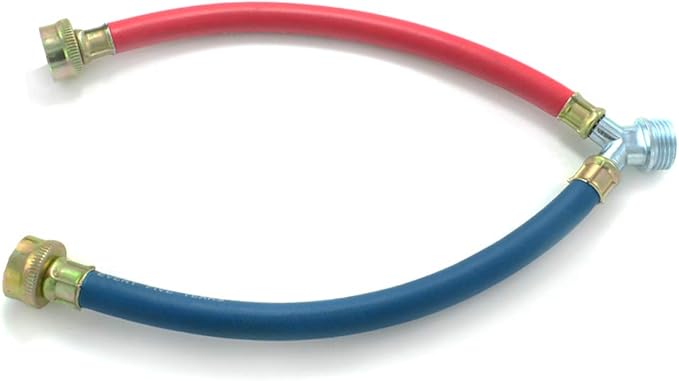 Rubber Washing Machine Y Mixer Hose Connector, Hot and Cold Color Coded, 3/4" Fittings, 1 ft (12") Length