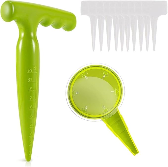 12 Pcs Mini Seed Dispenser Set,Garden Hand Planter Seeder Tool,Seedlings Dibber and Widger Hole Puncher and Labels Set for Farm Lawn Garden Yard