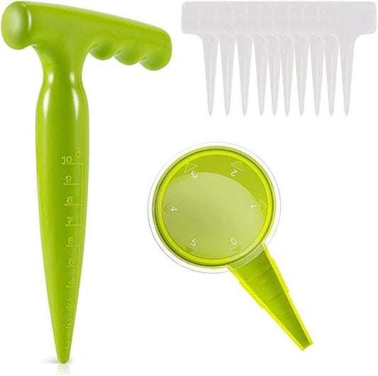 12 Pcs Mini Seed Dispenser Set,Garden Hand Planter Seeder Tool,Seedlings Dibber and Widger Hole Puncher and Labels Set for Farm Lawn Garden Yard