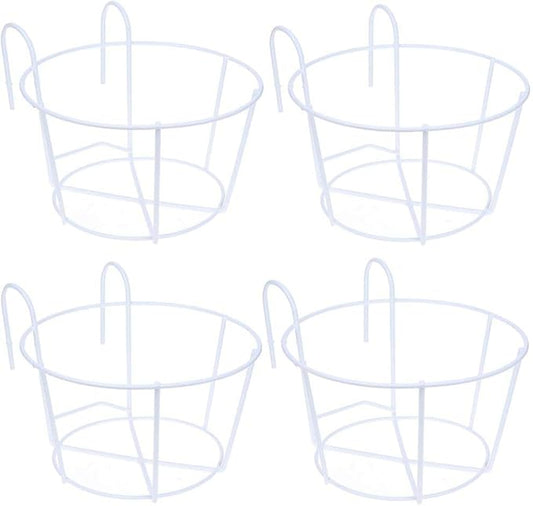 4 Pack Hanging Planters for Railings Rail Planter Hanging Baskets Flower Pot Holders Iron Plant Racks Metal Fence Planter Potted Stand Mounted Balcony Plant Baskets Container,Garden Steel Pots
