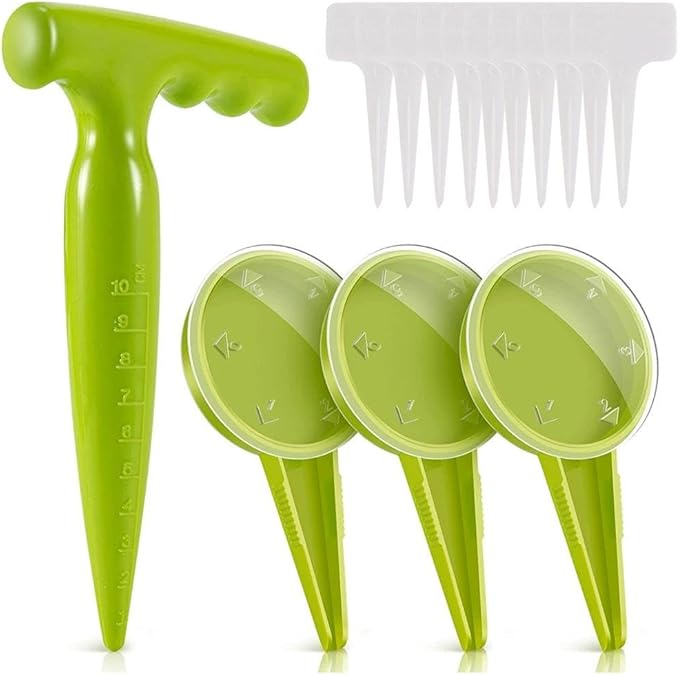 14 Pcs Mini Seed Dispenser Set,Garden Hand Planter Seeder Tool,Seedlings Dibber and Widger Hole Puncher and Labels Set for Farm Lawn Garden Yard