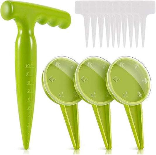 14 Pcs Mini Seed Dispenser Set,Garden Hand Planter Seeder Tool,Seedlings Dibber and Widger Hole Puncher and Labels Set for Farm Lawn Garden Yard