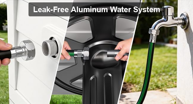Metal Garden Hose Reel Box, Heavy Duty 150Ft 5/8" Large Capacity Hose Storage Deck Box with Hose Guide, 6Ft Leader Hose, Leak-Proof Aluminum Water Connection, Manual Crank Handle Easy Essemble (White)