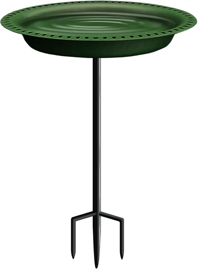 Garbuildman Extra-Large Freestanding Birdbath Bowl, Detachable Decoration Spa with Metal Stake Stand & Birdfeeder for Outdoor Garden, Oval Style, Green