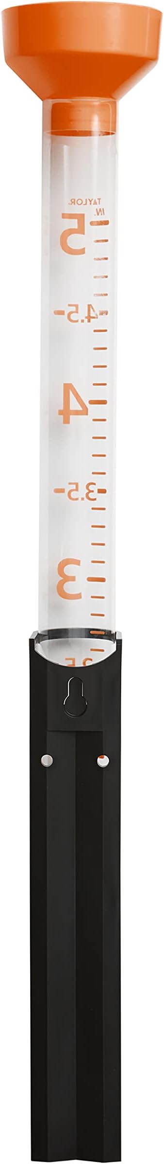Taylor Jumbo Rain Gauge, Measure and Monitor Precipitation, Easy to Read for Backyard, Patio, Garden, and Lawn, 5-inch, Orange