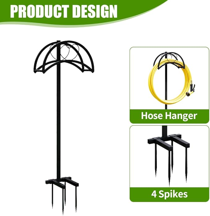Garden Hose Holder Freestanding Hose Holder Heavy Duty Metal Detachable Hose Reel Stand Water Hose rack For Outside (Black, 15.35 * 6.3 * 41.34)
