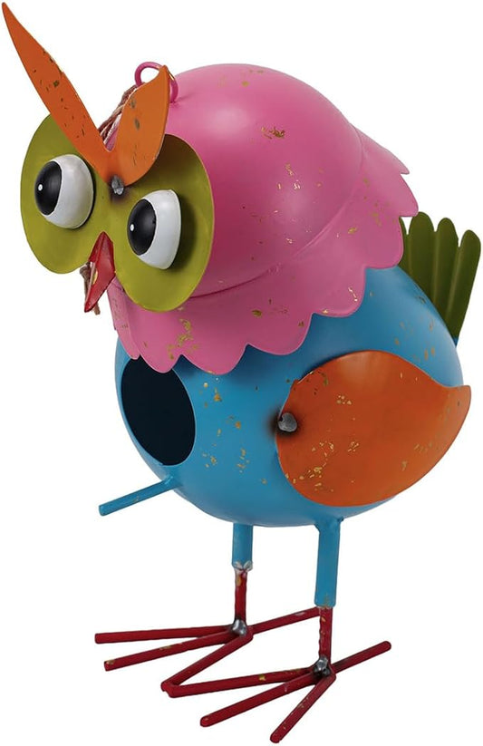 Metal Owl Garden Statues Yard Art Animal Figurines Hanging Birdhouse Outdoor Decor Lawn Ornaments Decorative Bird House for Outside