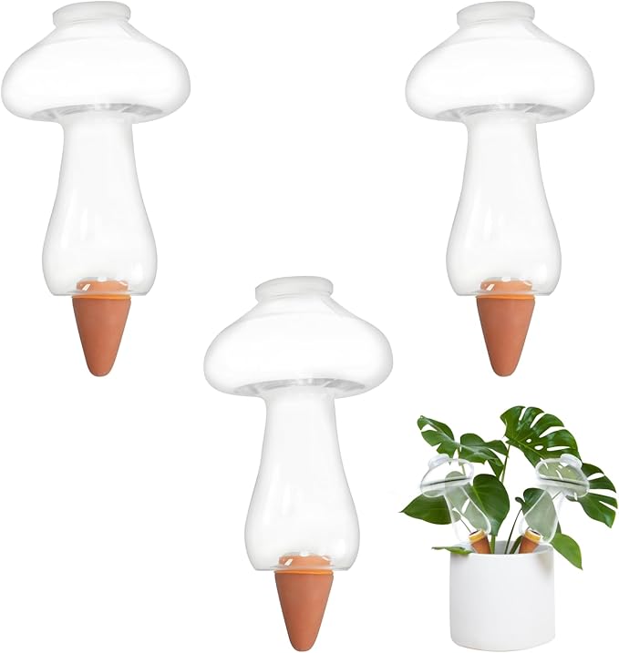 3 Pcs Plant Watering Globes Mushroom Shaped Self Watering Tool for Indoor & Outdoor Plants Automatic Watering Planter Insert 10.6 oz Bulbs with Slow Release Control Water Dripper for Plants