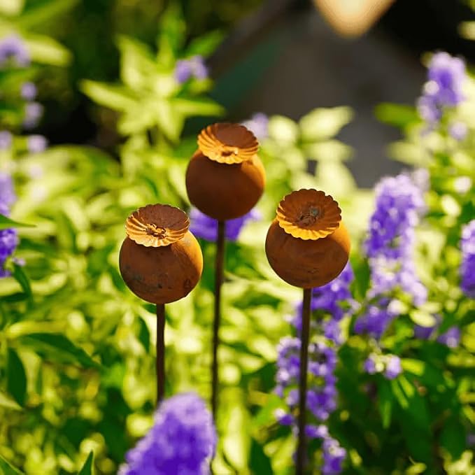 Rusty Outdoor Daisy Flower Metal Yard Stake,24x1.5 Inch Large Rusted Iron Art Flower Garden Decoration, Weather-Resistant Garden Ornament for Lawn, Pathway, Patio, or Planter (Brown)