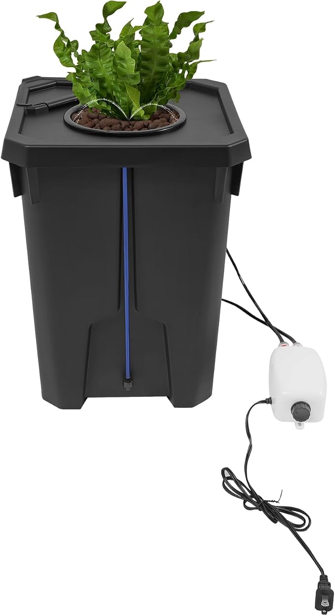 DWC Hydroponics Grow System 7.13 Gal Deep Water Culture Kit Auto Irrigation Sets w/8W 110V Air Pump, 12inch Bucket, Flippable Inspection Cover, for Indoor Gardening Vegetables (1 Buckets+7.13 Gal)