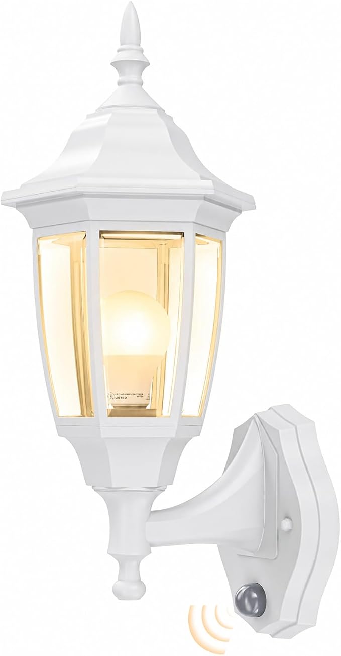 EMART Dusk to Dawn Plastic Outdoor Wall Light Fixtures with Bulbs, Waterproof and Anti-Corrosion Porch Sconces, Exterior Lanterns Wall Mount Lamp for Outside, Garage, Front Door, Patio, 1 Pack, White