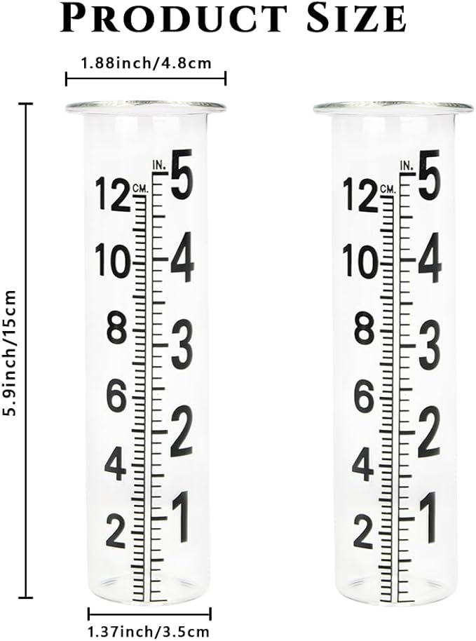 5'' Capacity Rain Gauge Replacement Tube,2 Pcs Glass Rain Gauges Tube for Garden Yard Outdoor