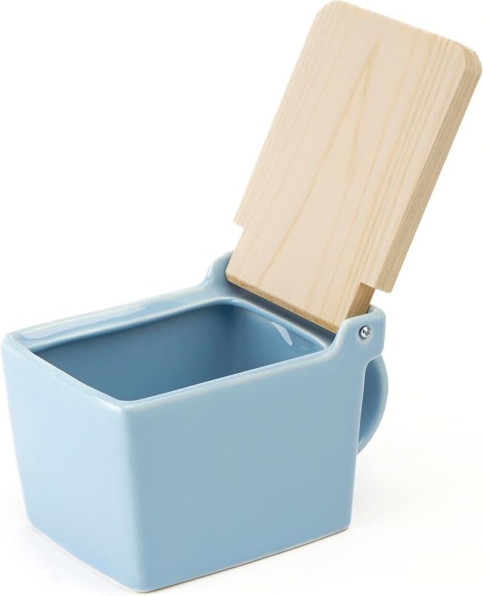 ZERO JAPAN Bee House Premium Salt Box with Hinoki Lid - Container for Sea Salt and Spices - Elegant Cellar for Kitchen Countertop - Ocean Blue, 16 oz