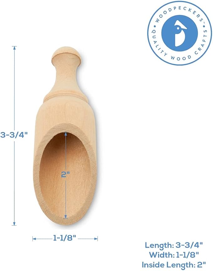 Small Wooden 1 Tablespoon Scoops for Food Canisters & Jars, Table Spoons Measuring Spoon, Wood Manuka Honey Bath Salts, & Coffee Scoop, Mini Candy Scoops for Candy Buffet, Pack of 10 by Woodpeckers