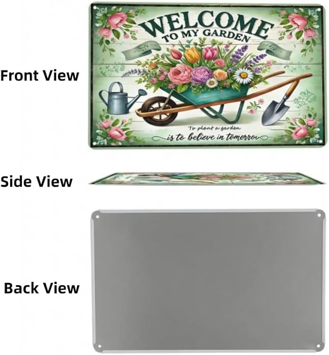 Gardening Gifts for Women, Welcome to My Garden Sign, Vintage Decorative Metal Decor for Outside, Tin Signs for Yard Wall, Outdoor Gardening Gift, 8x12 Inch