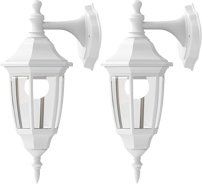 EMART Plastic Outdoor Wall Light Fixtures with Bulbs, Waterproof and Anti-Corrosion Porch Sconces, Exterior Lanterns Wall Mount Lamp for Outside, Garage, Front Door, House, Patio, 2 Pack, White