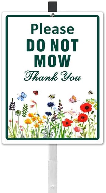 Please Do Not Mow Thank You Yard Sign With Stake No Mowing Reflective Aluminum Lawn Signs Rust Free No Mow May Pollinator Wildflowers Garden Signs (8x12) IN