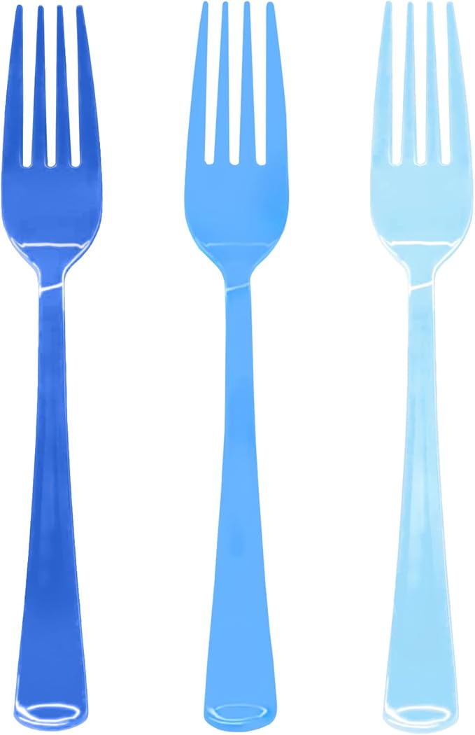 60 Pcs Blue Plastic Forks Disposable Baby Blue Cutlery Heavy Duty Plastic Silverware 50 Disposable Forks for Brithday, Wedding, Baby Shower