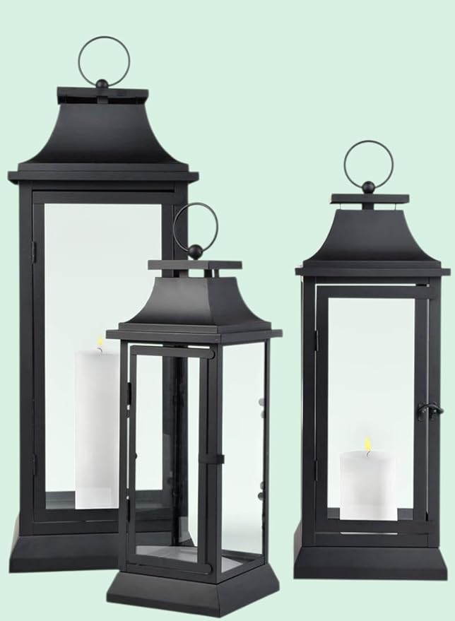 Serene Spaces Living 25" Tall Black Decorative Hurricane Lantern with Clear Glass Panels - Indoor Lantern and Outdoor Lantern for Porch, Events, Parties, & Table Top Decor - Extra Large Lantern