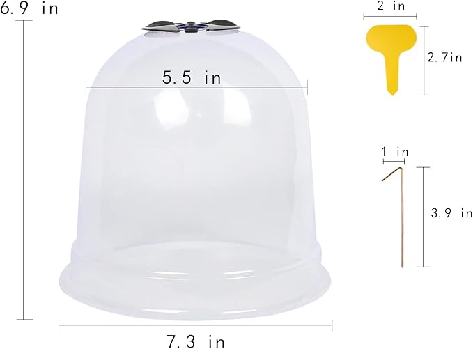 MorTime 6 Pack Garden Cloche Plant Dome, 7.3" D x 6.9" H Plastic Plant Bell Cover Reusable Mini Greenhouse with 18 Ground Securing Pegs & 10 Plant Labels for Outdoors Frost Freeze Protection