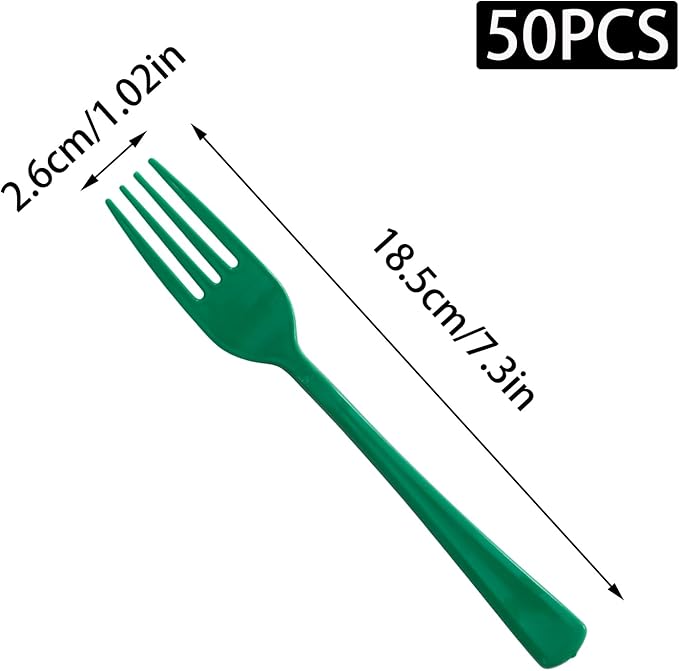 50 Pcs Green Plastic Forks, Heavy Duty Cutlery Set, Disposable Plastic Utensils for Picnics, Garden Party, Brithday, Wedding, Outdoor Barbecue or Daily Use (Green)