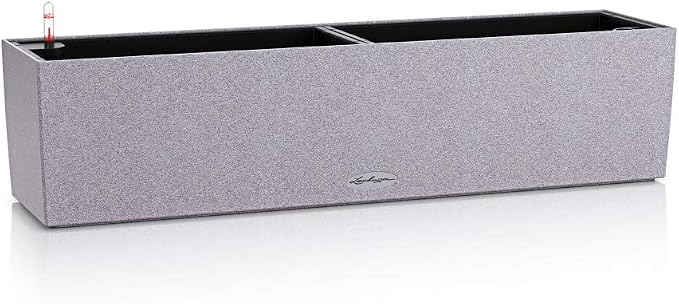 Lechuza BALCONERA Stone 80 Stone Grey, Self-Watering Window Box (Railing Planter), H7.5 L31.1 W7.5 in