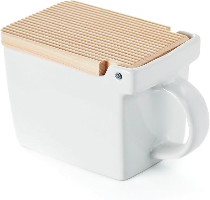 ZERO JAPAN Bee House Premium Salt Box with Hinoki Lid - Container for Sea Salt and Spices - Elegant Cellar for Kitchen Countertop - White, 16 oz